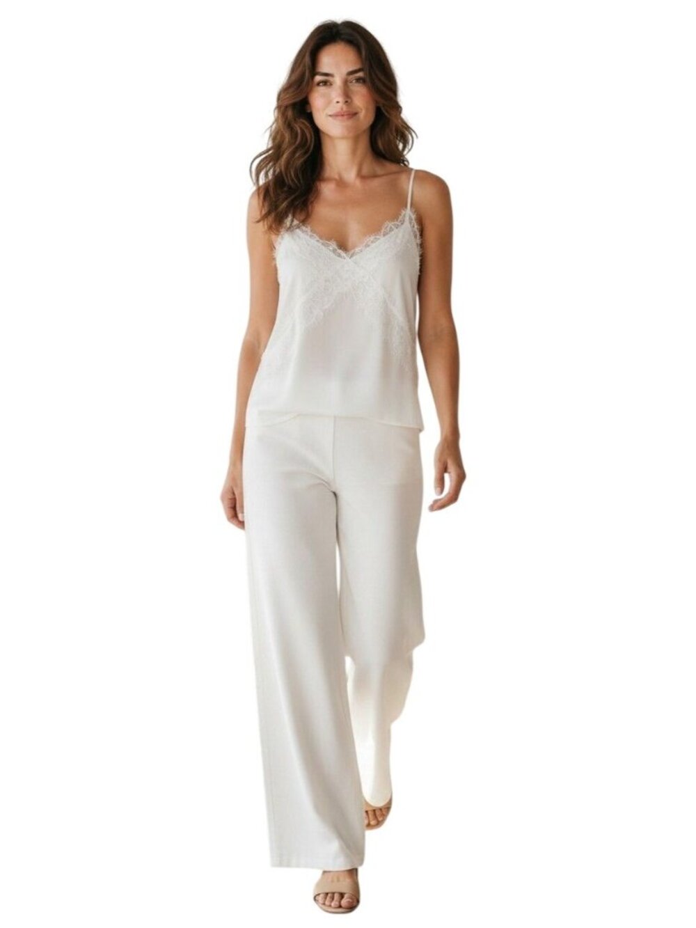 LUSH Lace Trim V-neck  Chiffon Camisole, Ivory